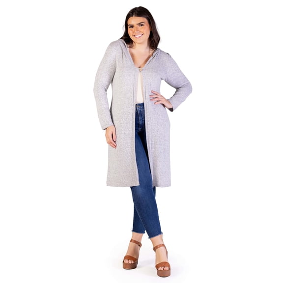 Plus Size Knee Length Button Hooded Cardigan