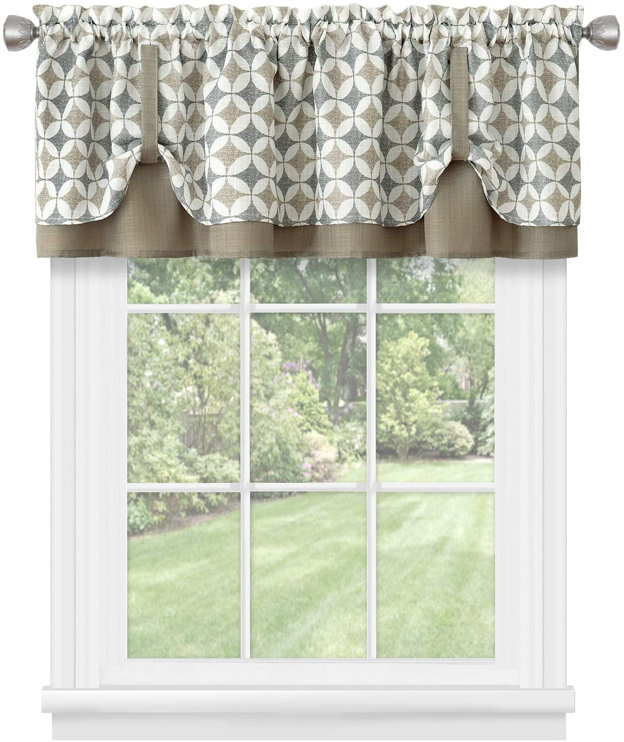 Window Curtain Valance, Double Layer Plaid Gingham Design, Cuff Tab Top