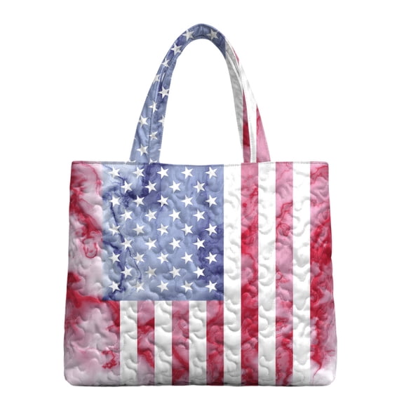 Ankishi 4th of July Bag Stars and Stripes Large Capacity Patriotic Quilted Tote Shoudler Bag for Parade Travel Holiday