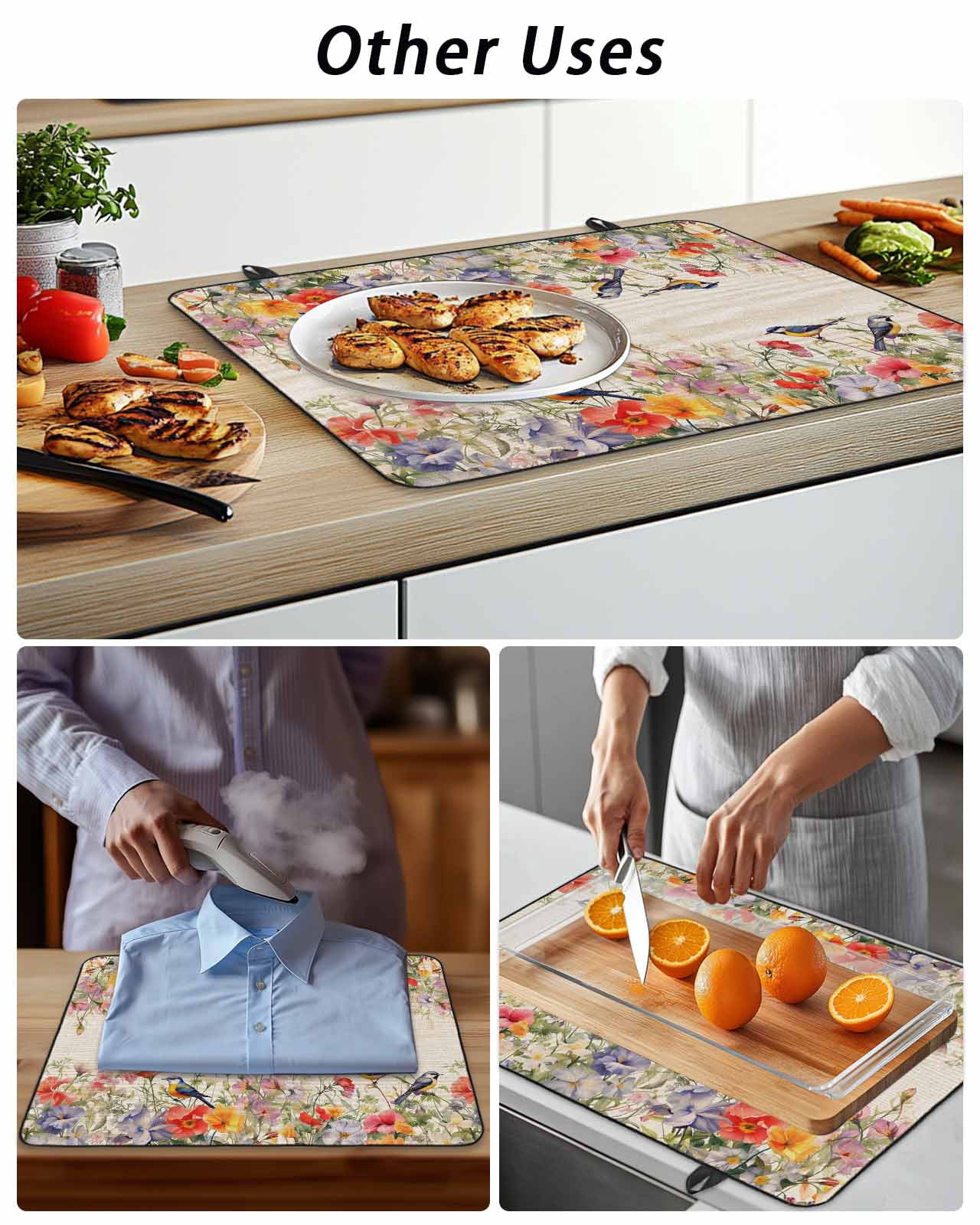 Stove Top Covers for Electric Stove, Vintage Flowers Glass Stovetop Cover Protector, Spring Floral Botanical Rustic Pastoral Induction Cooktop Protector Oven Mat for Kitchen Countertop 24"x21"