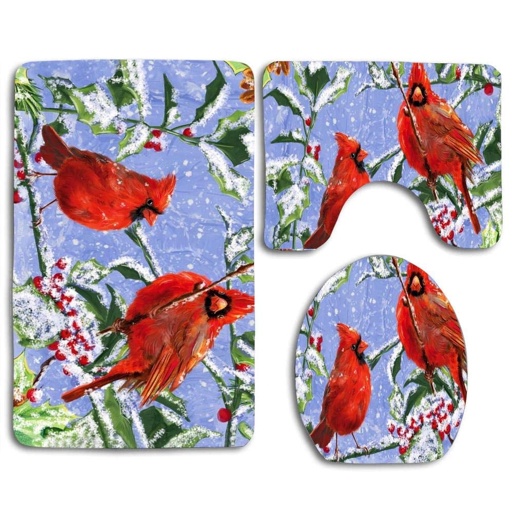 CHAPLLE Cardinals Bird on Snow Tree 3 Piece Bathroom Rugs Set Bath Rug