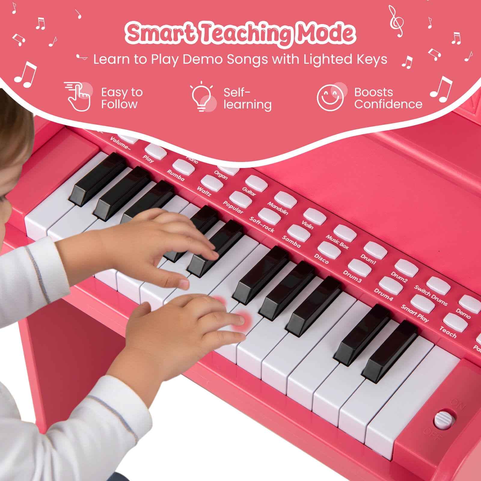 Infans 25 Keys Digital Piano w/Music Stand Stool Lighted Keys Teaching Mode for 3+ Kids