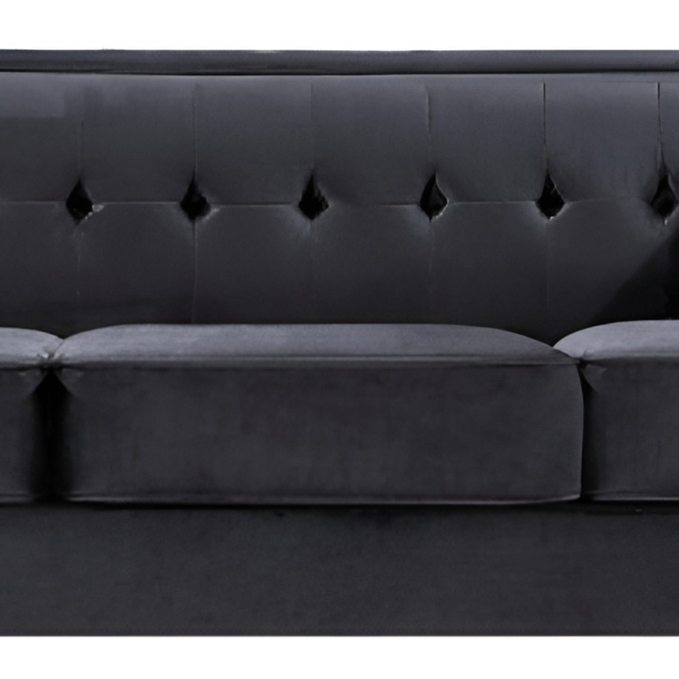 GDF Studio 80.7" Chesterfield Tufted Sofa with Square Arms, Crushed Velvet Upholstery, Black