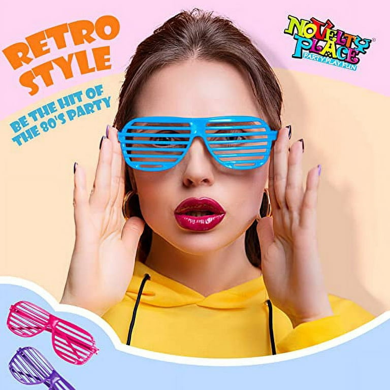 12 Pairs Shutter Glasses Shades Eyeglasses - Neon Color Slotted Sunglasses  for Kids & Teens 80's Party Props