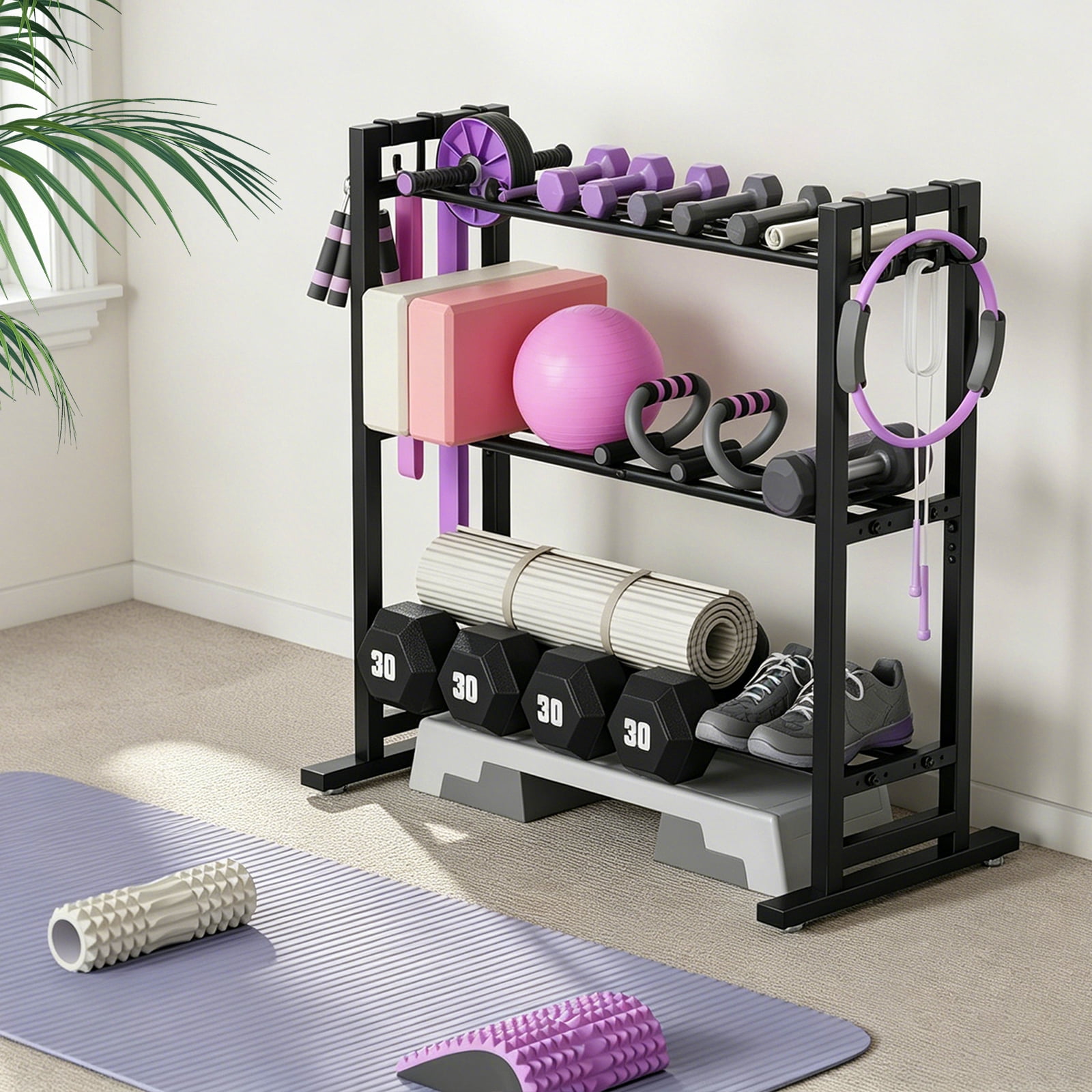 Gijjgole 3 Tier Adjustable Dumbbell Rack-Heavy-Duty 450LB Capacity Weight Storage Stand for Dumbbells, Space-Saving Weight Rack for Home Gym Organizer (Rack Only)