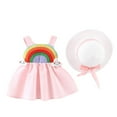 thumbnail image 2 of Zwiiyzr Boho Baby Dress Toddler Kids Girl Summer Pure Color Rainbow Cloud Suspender Skirt with Hat for 0-3 Years Baby Clothes Pink, 2 of 2