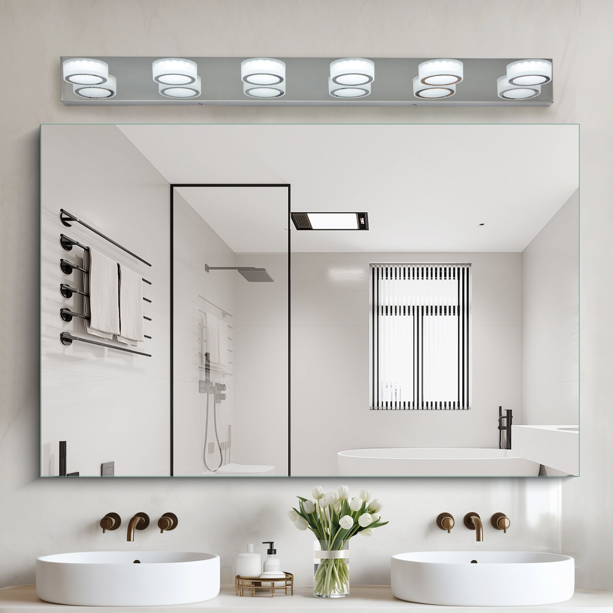 Jopath 45" 6-Light Bathroom Vanity Light, Modern Dimmable LED Round Acrylic Wall Mount Lighting Fixture for Bathroom Vanity Mirror Chrome
