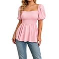 thumbnail image 3 of CAIXIA Womens Square Neck Smocked Peplum Blouse Top Ruffle Short Sleeve Flowy Babydoll Cute Shirt Tops, 3 of 5