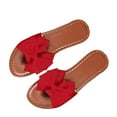 thumbnail image 5 of Women's Flat Slide Sandals Casual Fashion New Solid Color Outdoor Bow Decor Flat Cloth Round Toe Single Strap Slippers Sandals, 5 of 6