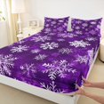 thumbnail image 3 of Manfei Chic Snowflakes Twin Sheet Sets 3 Pieces, Merry Xmas Christmas Twin Fitted Sheet, Purple White Flat Sheet, Ultra Soft Home Decor, 3 of 7