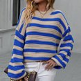 thumbnail image 6 of VISALY Pullover Crewneck Sweatshirt Striped Sweater Women's Casual Long Sleeve Pullover Sweaters O Neck 2023 Fall Winter Sweater Jumper Tops Crochet Sweaters Baggy Sweaters Office Sweater Blue Xl, 6 of 7
