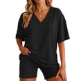 thumbnail image 2 of vigerkar 2 Piece Sets for Women Summer 2026 Lounge Short Set Spring Matching Biker Shorts V Neck Oversized Shirt Clothing (Black, XS), 2 of 9
