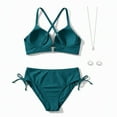 thumbnail image 6 of Yuanlook Women Bikini Set High Cut Crisscross Front Swimsuits Drawstring Bathing Suits 2 Piece Textured Swimwear - Blue - M, 6 of 6
