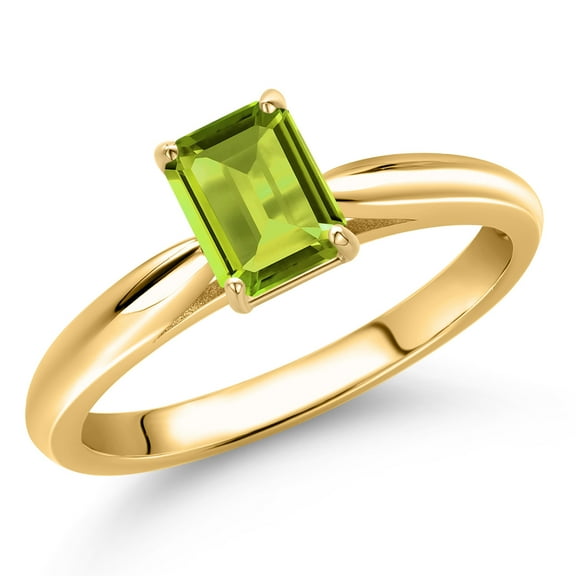 Gem Stone King 10K Yellow Gold Green Peridot Engagement Ring for Women | 0.60 Cttw | Emerald Cut 6X4MM | Gemstone August Birthstone | Size 7