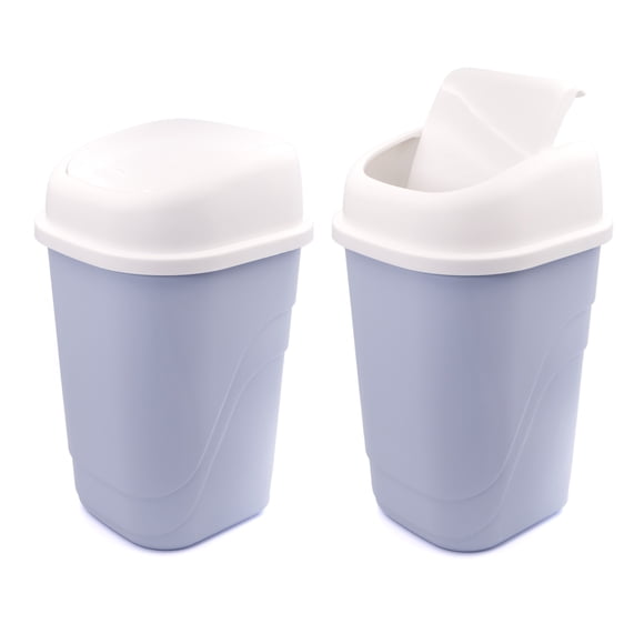 Bote de Basura Chico 2 Pack con Tapa Balancín  - Basurero de Plástico Resistente, Papelera para Baño, Cocina y Oficina (Blanco)