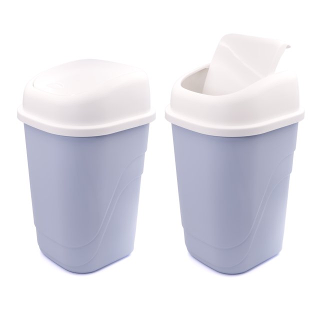 Bote de Basura Chico 2 Pack con Tapa Balancín - Basurero de Plástico Resistente, Papelera para Baño, Cocina y Oficina (Blanco)