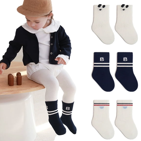 LYMAYTER Toddler Baby Girls Boys Cotton Crew Socks 3 Pair Soft Pack for 0-8Y Gift Sets Newborn