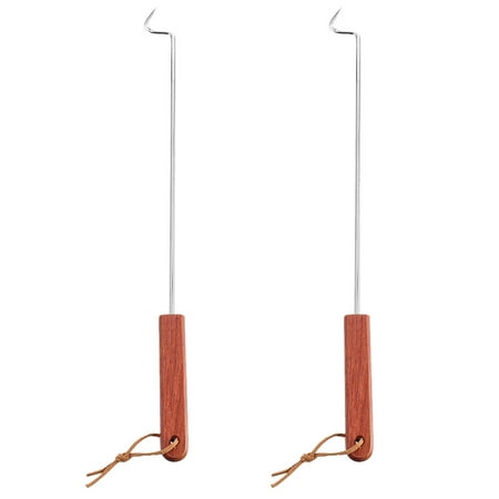 

2pcs Stainless Steel Meat Hook with Wooden Handle Grilling Hook Food Flipper