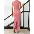 thumbnail image 5 of Women'S Ruched Bodycon Dress Summer Casual Sleeveless Back Slit Elegant Club Evening Cocktail Maxi Dresses Pink M, 5 of 7