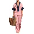 thumbnail image 2 of Stralyhd 2 Piece Womens Lounge Set 2026 Summer Loose Sets Loose Casual Linen Long Outfits Beach Vacation Matching Set Pink S, 2 of 5