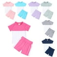 thumbnail image 2 of HAOYUNL 3M-13Y Baby Kids' Summer Cotton Outfit Toddler Youth Solid Color Short Sleeved Set for Children, 2 of 10