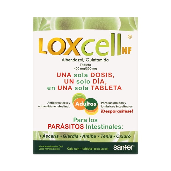 Desparasitante Loxcell NF Albendazol 400 / Quinfamida 300 mg adulto 1 tableta