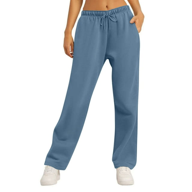 BLVB Fall Sweatpants for Women Straight Leg Loose Athletic Joggers Drawstring High Waist Sports Lounge Pants with Pockets