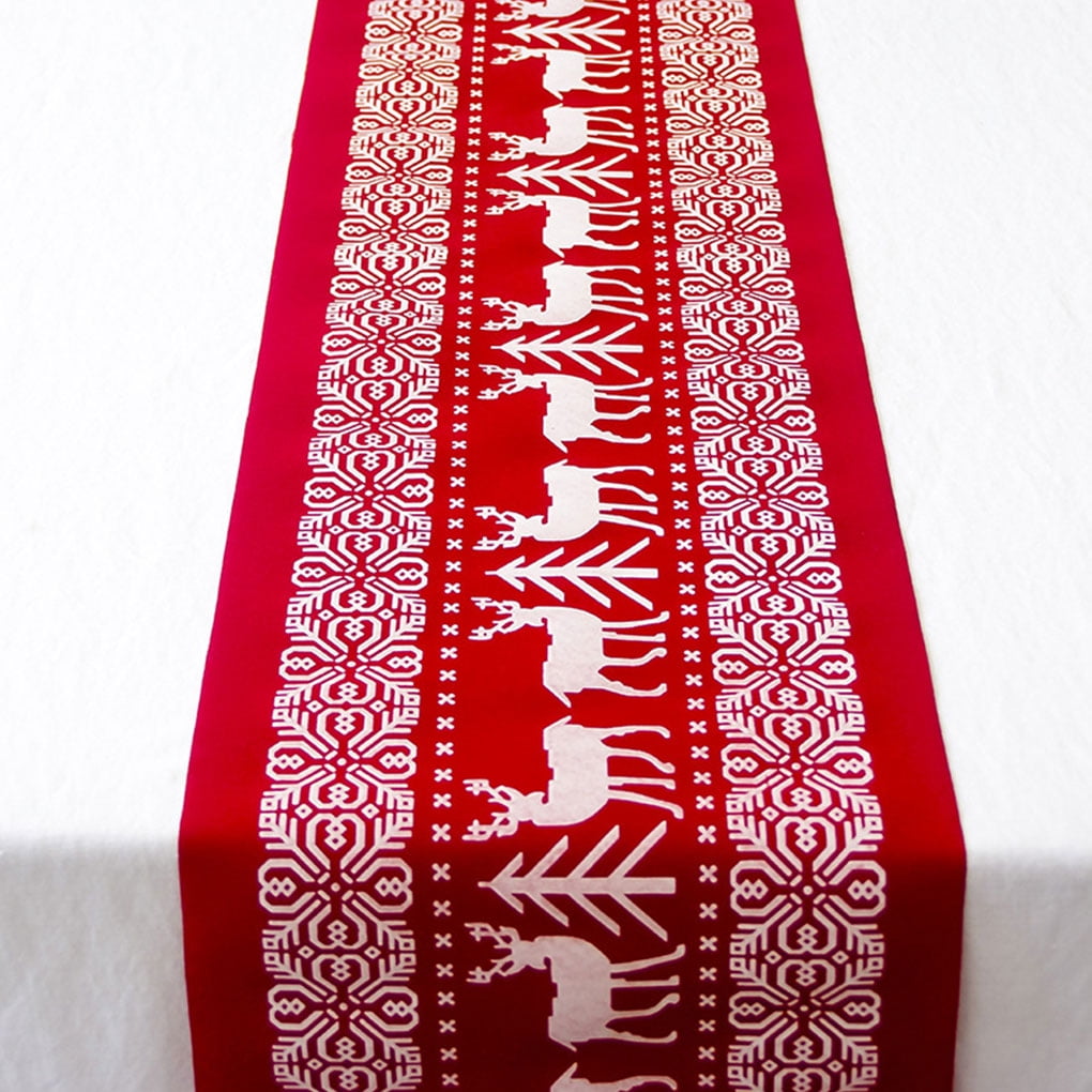 Embroidered Dresser Scarf Doily Christmas Gold Mistletoe 54" Round Table Runner 