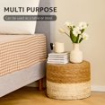 thumbnail image 5 of IVV 15.7" Hand-woven Round Ottoman, Modern Boho Pouf Footrest, Rustic Lounge Knitted Low Step Stool/Accent Table for Living Room Balcony Bedroom (Natural Cattail + White Corn Husk), 5 of 7