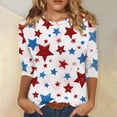 thumbnail image 2 of KDDYLITQ 250 Anniversary Usa Shirts Womens Usa Star Stripes 3/4 Sleeve Blousees Usa Flag Crew Neck July 4th Tees Summer Trendy Clothes Multicolor XL, 2 of 5