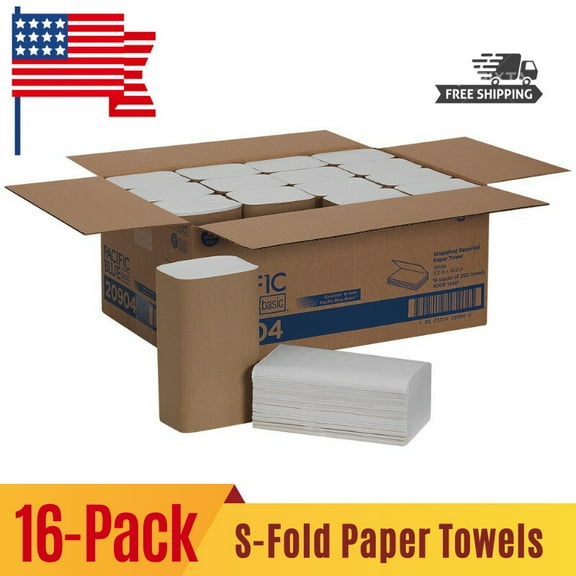 Pacific Blue Basic S-Fold Paper Towels, 10 1/4x9 1/4, White, 250/Pack, 16 PK/CT