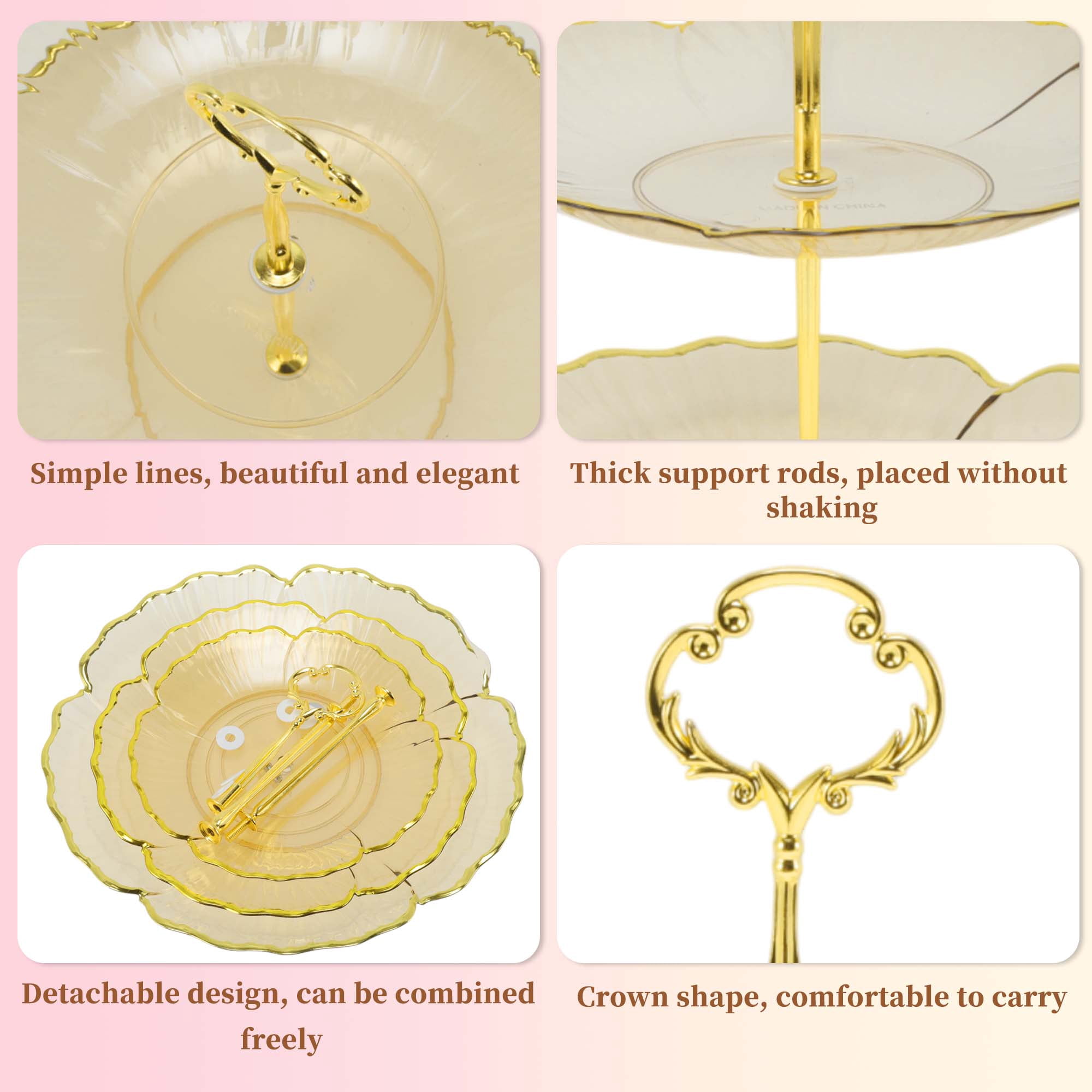 Unique Bargains 3 Tier Dessert Cupcake Stand Holder with Five Petals Design Brown