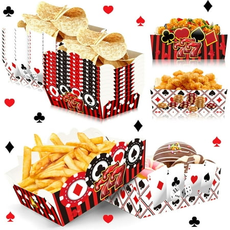 24 Pcs Casino Party Snack Bowls Chips Candy Popcorn Hot Dog Disposable Tray Las Vegas Casino Birthday Party Supplies