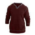 thumbnail image 4 of UAMVSH Mens Henley Long Sleeve Shirts Trendy Fall Lightweight Sweatshirts Casual Solid Color V Neck Slim Fit Pullover Tops(X-Large,Wine), 4 of 7