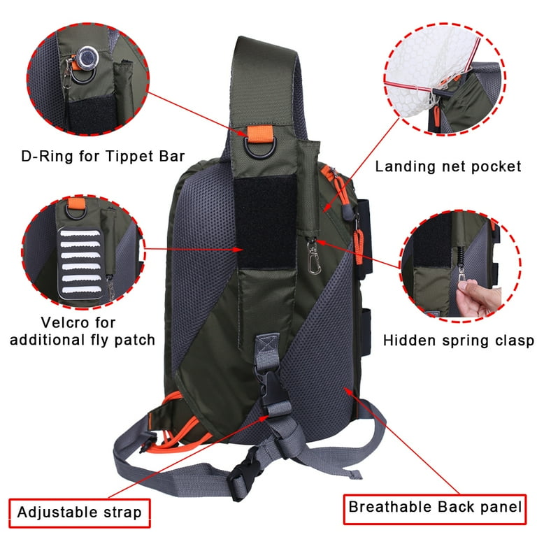 Kylebooker Fly Fishing Sling Packs Fishing Tackle Storage Shoulder Bag, Size: 15\ x 10\ x 5.1\, Green