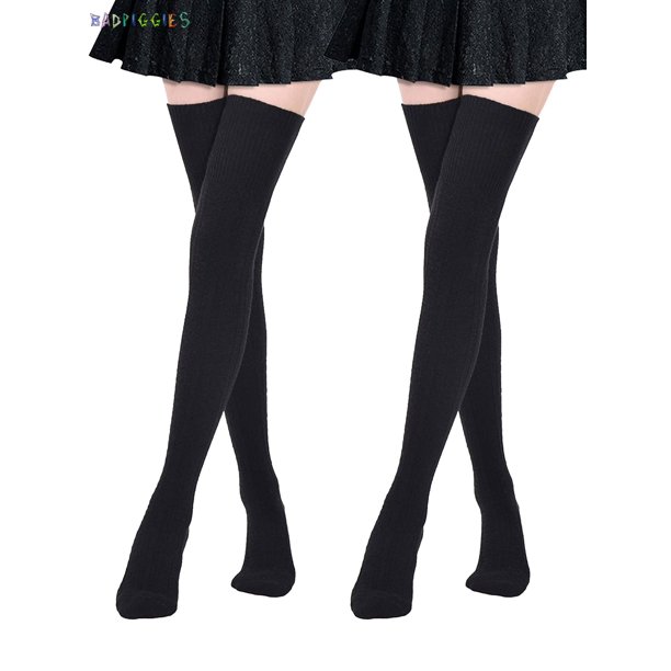 BadPiggies 2 Pairs Extra Long Cotton Thigh High Socks Over the Knee