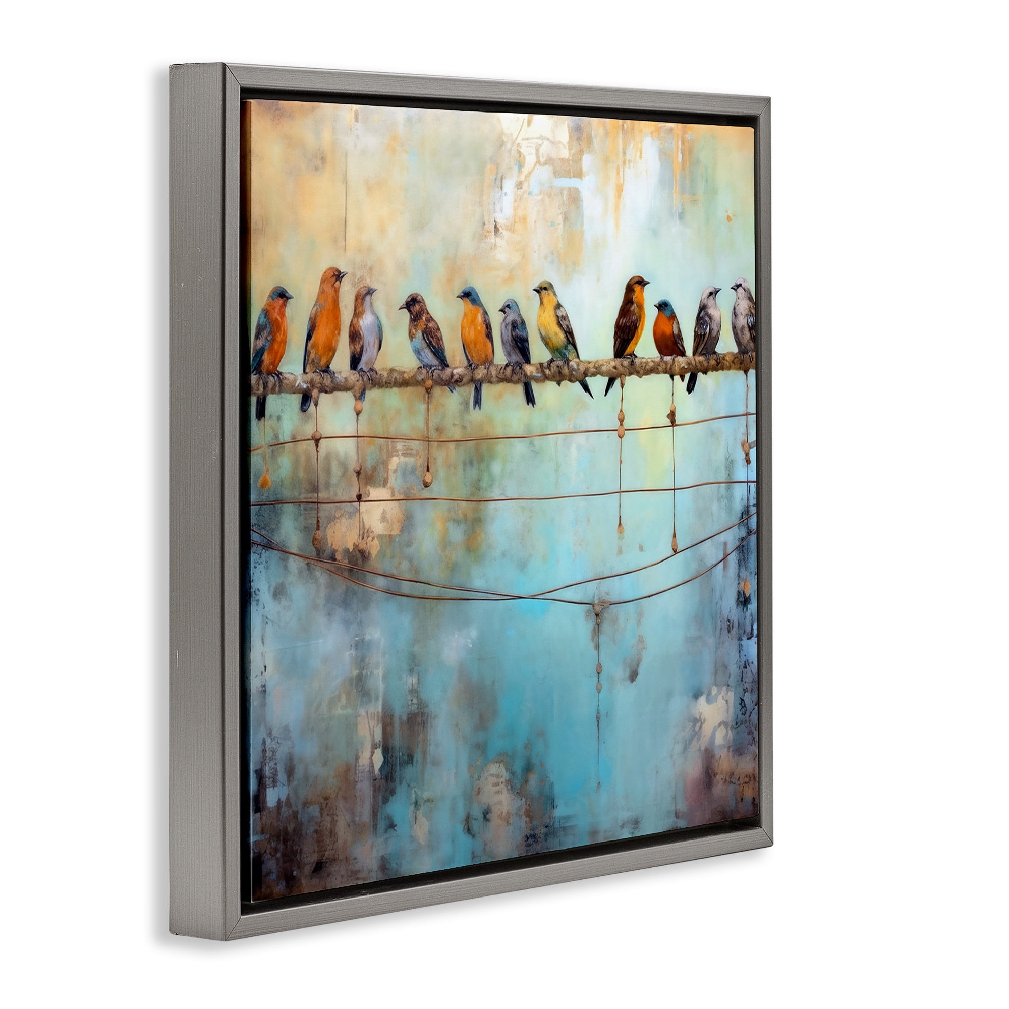 Stupell Industries Abstract Perched Birds Animals & Insects Painting Gray Floater Framed Canvas Art Print Wall Art, 18 x 18