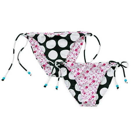 Juniors Dots to Flowers Reversible String Bikini Bottom