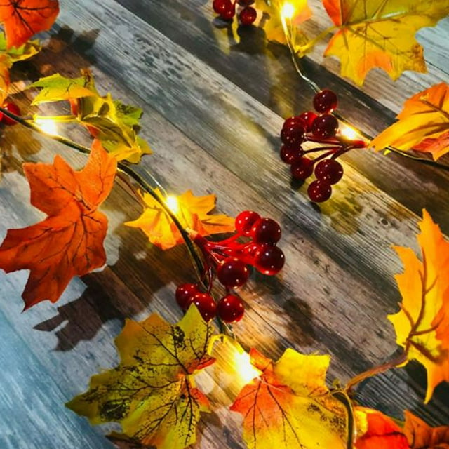 Seyotauo Fall Decor Fall Leaf Garland with Lights, Total 6.5 ft LED Halloween String Lights, Thanksgiving Decorations for Home Holiday Autumn Indoor Friendsgiving Gift