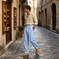 thumbnail image 2 of Uwinwear Mens Linen Beach Pants Casual Summer Stylish Straight Leg Trousers Lightweight Loose Fit Travel Pants With Pockets,Light Blue,XL, 2 of 7