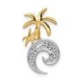 thumbnail image 3 of 14K Two-Tone Gold Charm Pendant Diamond Round Double Palm Tree And Wave Chain Slide, 3 of 4