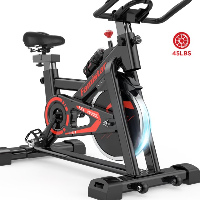 Vélo d'Exercice, Vélo d'Intérieur de Famistar, Vélo Stationnaire, Volant d'Inertie Lourd de 45 Livres et Résistance Réglable Calme pour la Maison, avec le Coussin de Siège Confortable et le Moniteur Numérique, Bouteille d'Eau en Cadeau