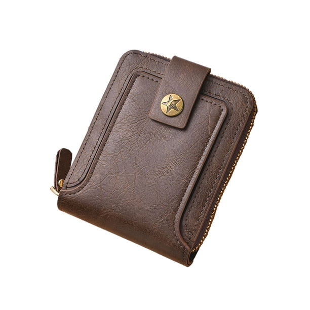 Minnieouse Cartera pequeña para hombres - Cuero fácil de llevar Artesanía exquisita Vintage PU Cartera corta Monedero Hombres Gran capacidad Carteras Marrón claro