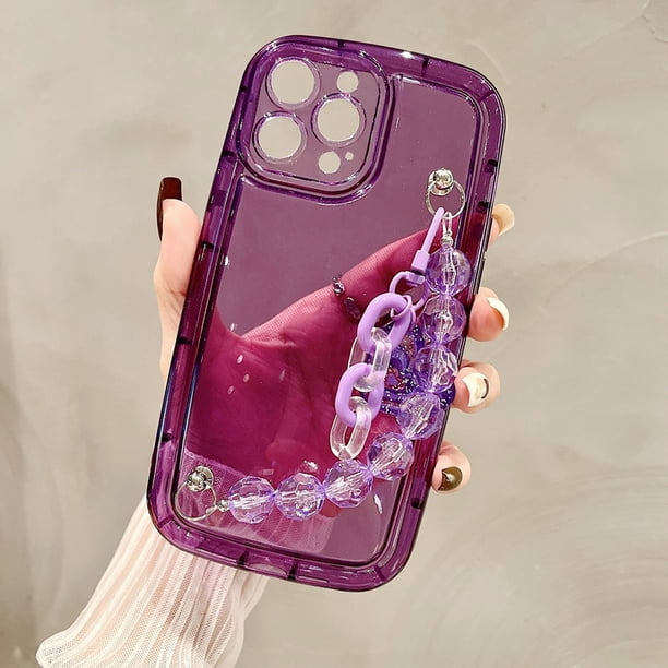 Funda De TPU Suave Samsung Galaxy A54 A34 A14 A04s A13 A32 A23 A02s A30s A52 A72 A51 A71 A50 A30s NS Púrpura Amor Pulsera Cadena Airbag A Prueba De Golpes Transparente