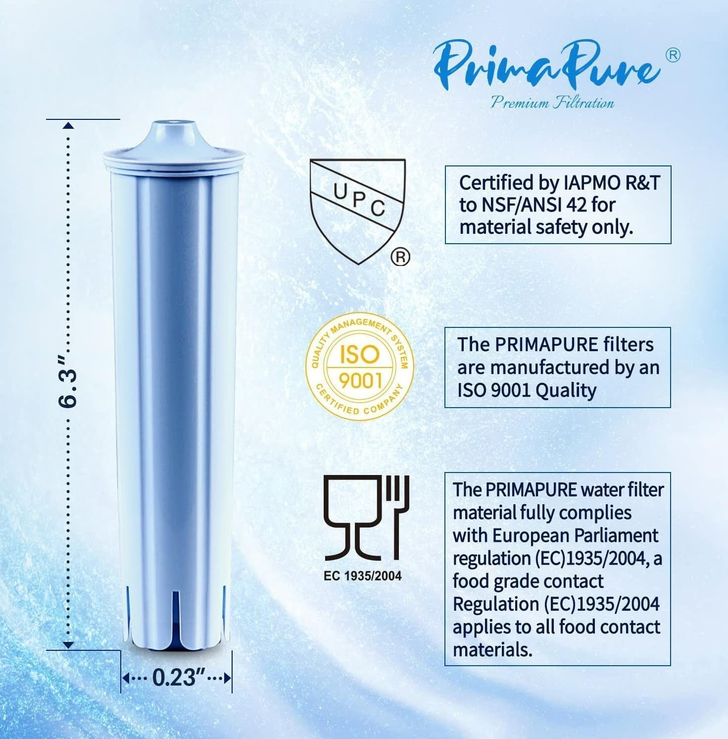 4-Pack PrimaPure Coffee Machine Water Filter Replacement for Jura Clearyl Blue 71445, 67879, ENA3, ENA5, J6, J9, J95 Certified To NSF / ANSI 42 by IAPMO R&T