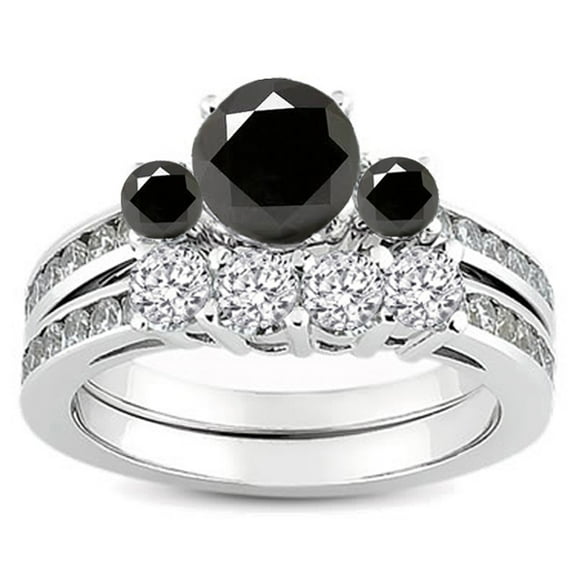 Dazzlingrock Collection 1.15 Carat (ctw) 10k Round Black & White Diamond Ladies Bridal Engagement Ring Set, White Gold, Size 6.5