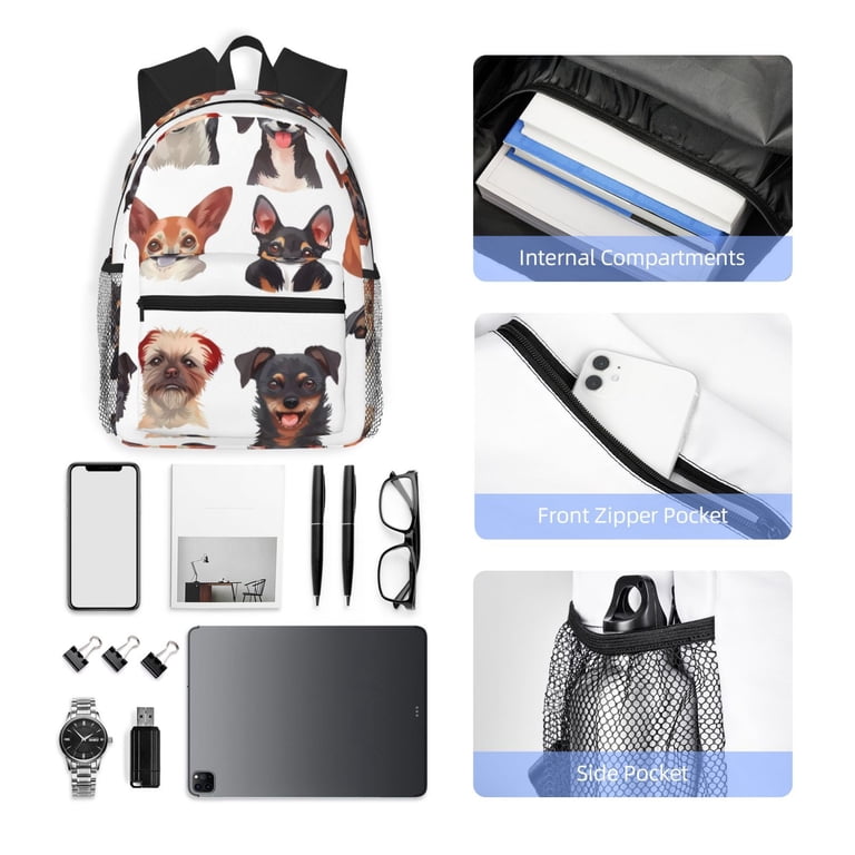 Daiia Happy Dog Faces Collage School Backpack for Men Women  display picture 2