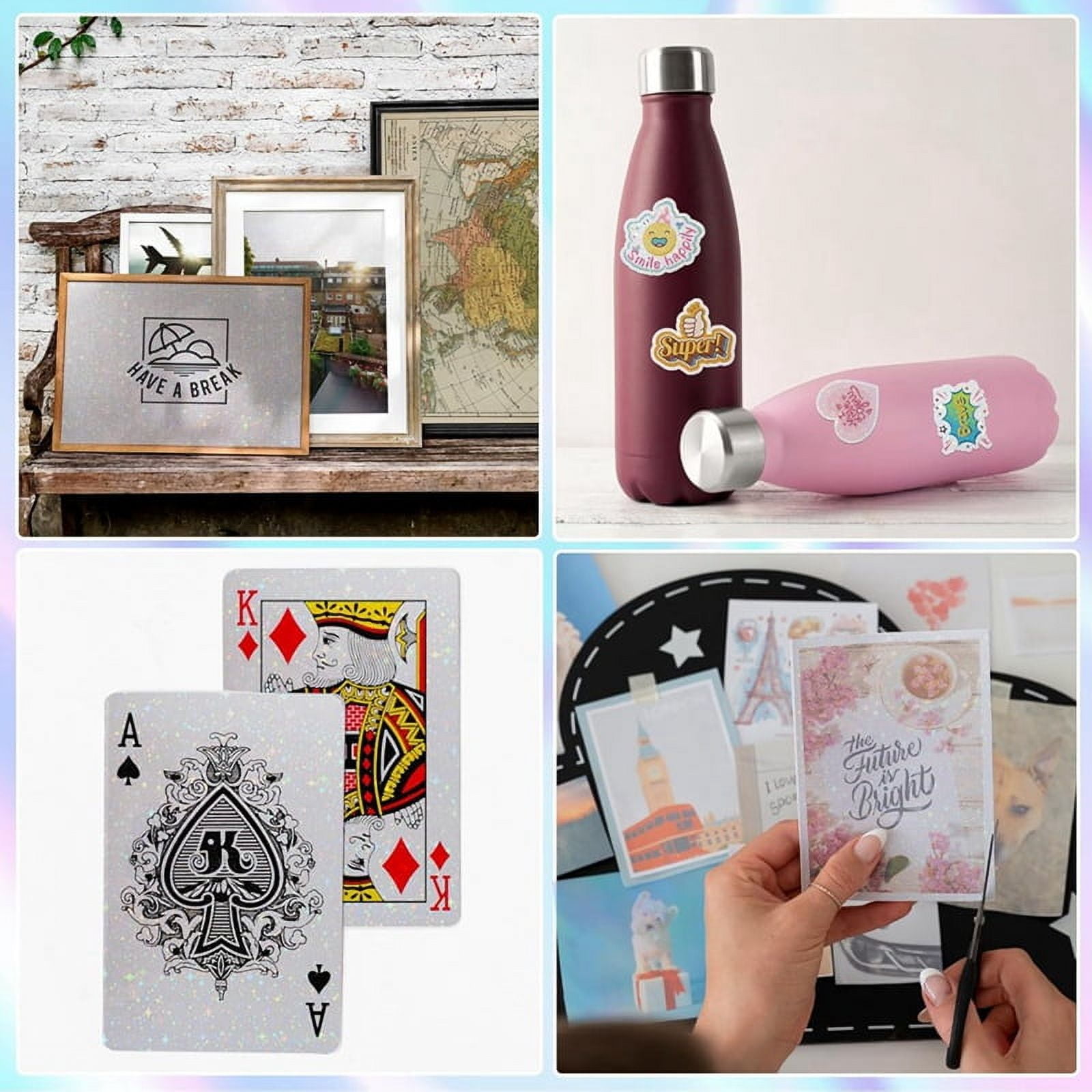 36 Sheets Holographic Sticker Paper,Holographic Laminate Sheets,Clear Vinyl Sticker Sheets,11.7 X 8.3 Inches(Star)