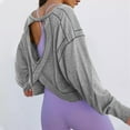 thumbnail image 6 of Women Open Back Workout Shirt Long Sleeve See Through Round Neck Backless Athletic Tee Tops with Thumb Hole, 6 of 7