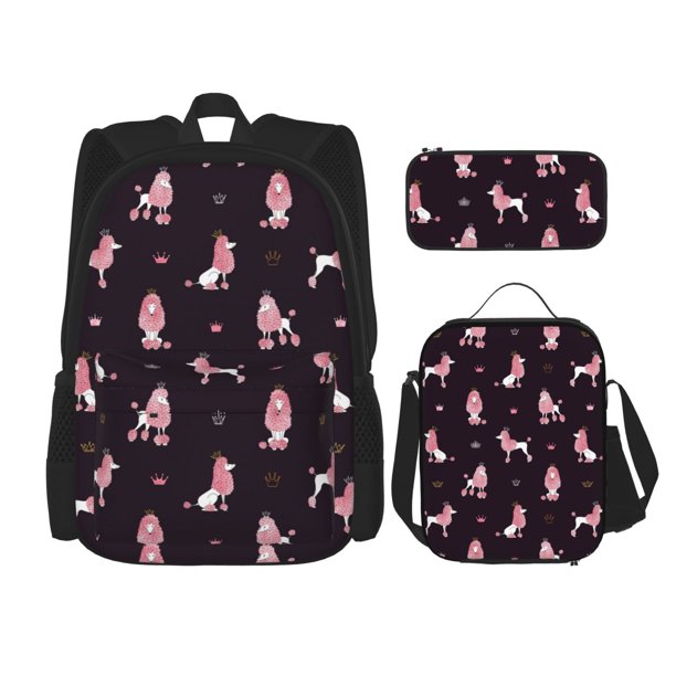 Balery Poodle Dog Mochila escolar 3 en 1 para niños: mochila resistente con lonchera térmica y estuche para lápices. Mochila escolar para niños y niñas.
